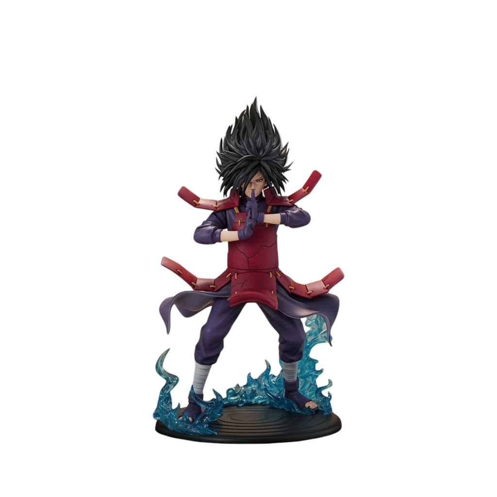 Figurine officielle NIPPON DOKI STORE de Madara Uchiha de Naruto, en posture de combat avec effets d'énergie bleue
