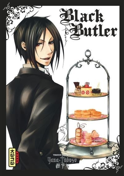 Couverture du manga Black Butler tome 2 par NIPPON DOKI STORE, illustrant Sebastian Michaelis avec un présentoir à thé.