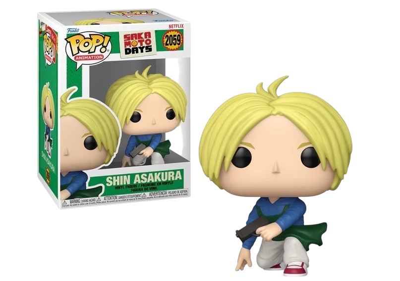 NIPPON DOKI STORE Funko POP! Animation Shin Asakura figure from Sakamoto Days with blonde hair and a handgun