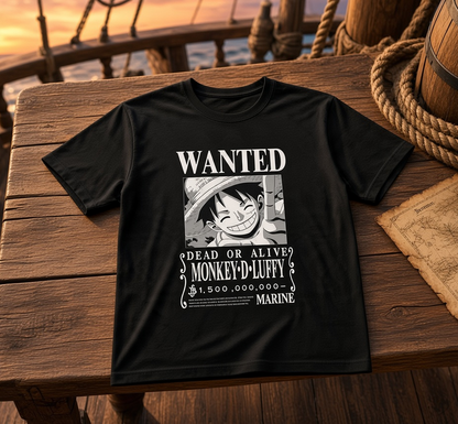 T-Shirt Wanted Luffy – Unisexe Noir (XL) Nippon Doki