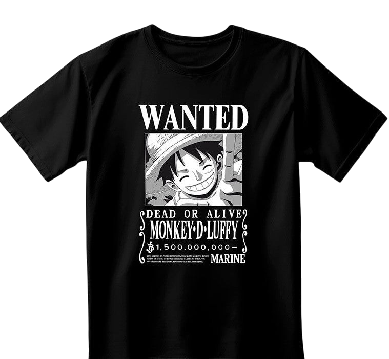 T-Shirt Wanted Luffy – Unisexe Noir (XL) Nippon Doki