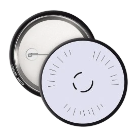 Badge Naruto 50mm NIPPON DOKI STORE avec design minimaliste sur fond clair et épingle au dos
