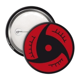 Badge 50mm Naruto Sharingan rouge et noir sous licence officielle NIPPON DOKI STORE
