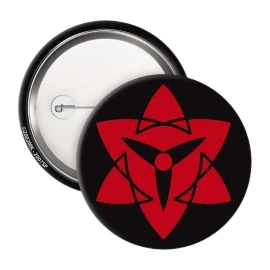 Badge 50mm Naruto avec motif Sharingan rouge et noir, produit officiel NIPPON DOKI STORE par ABYstyle