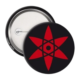 Badge 50mm NIPPON DOKI STORE Naruto avec motif Sharingan rouge sur fond noir