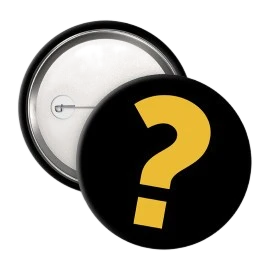 Badge surprise Naruto 50mm noir avec point d'interrogation jaune, produit officiel NIPPON DOKI STORE