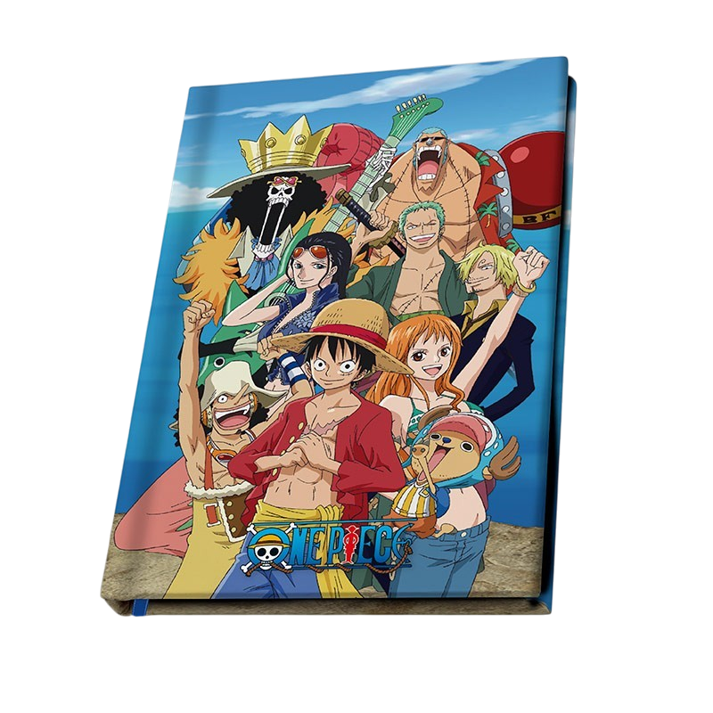 Cahier A5 NIPPON DOKI STORE illustré avec l'équipage de Luffy de One Piece, produit officiel sous licence ABYstyle.