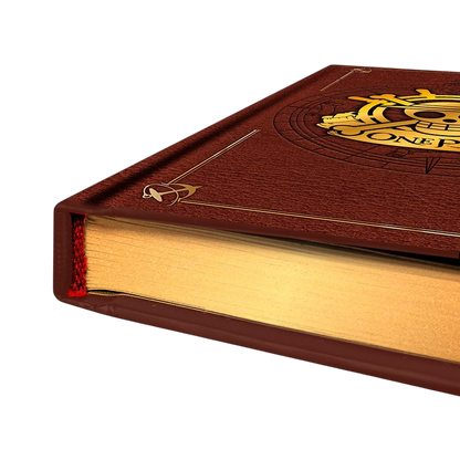 Cahier A5 Premium Skull One Piece marron avec logo doré, vendu par NIPPON DOKI STORE