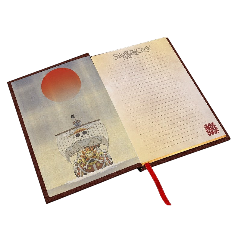 Cahier A5 Premium Skull One Piece NIPPON DOKI STORE avec illustration du navire Thousand Sunny et pages lignées