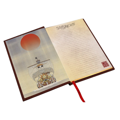 Cahier A5 Premium Skull One Piece NIPPON DOKI STORE avec illustration du navire Thousand Sunny et pages lignées