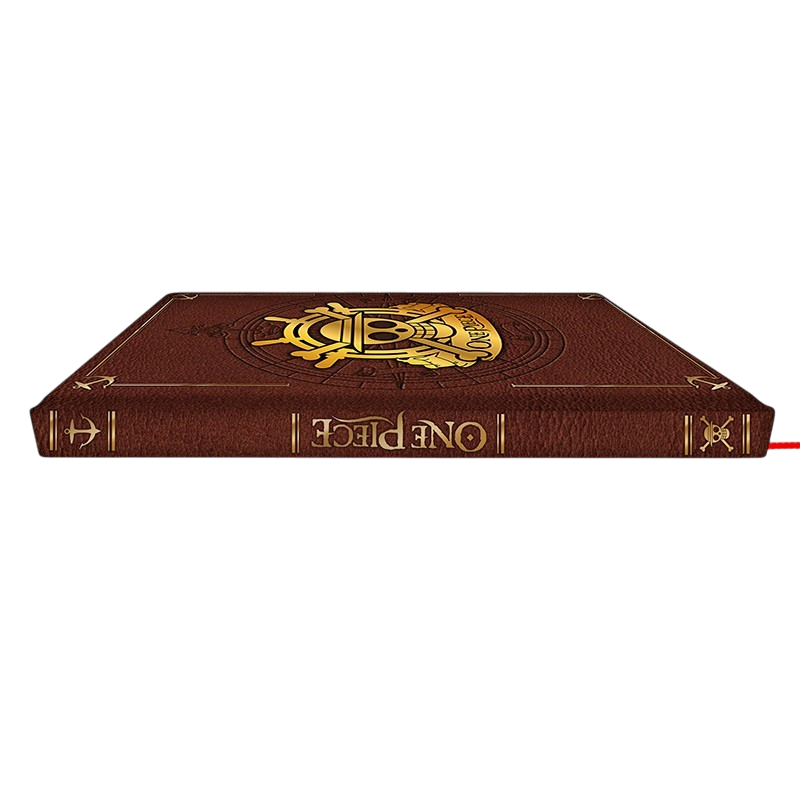 Cahier A5 Premium Skull One Piece marron avec logo doré, vendu par NIPPON DOKI STORE