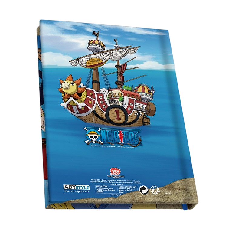 Cahier A5 NIPPON DOKI STORE One Piece illustré avec le navire Thousand Sunny sur fond bleu océan