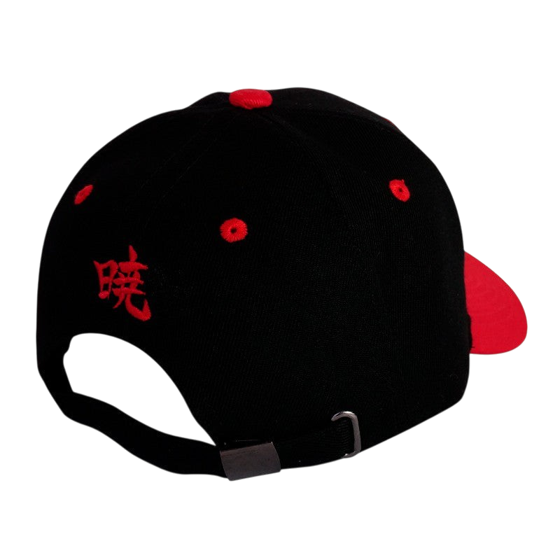 Casquette NIPPON DOKI STORE Naruto Akatsuki noire et rouge avec broderie japonaise et sangle réglable