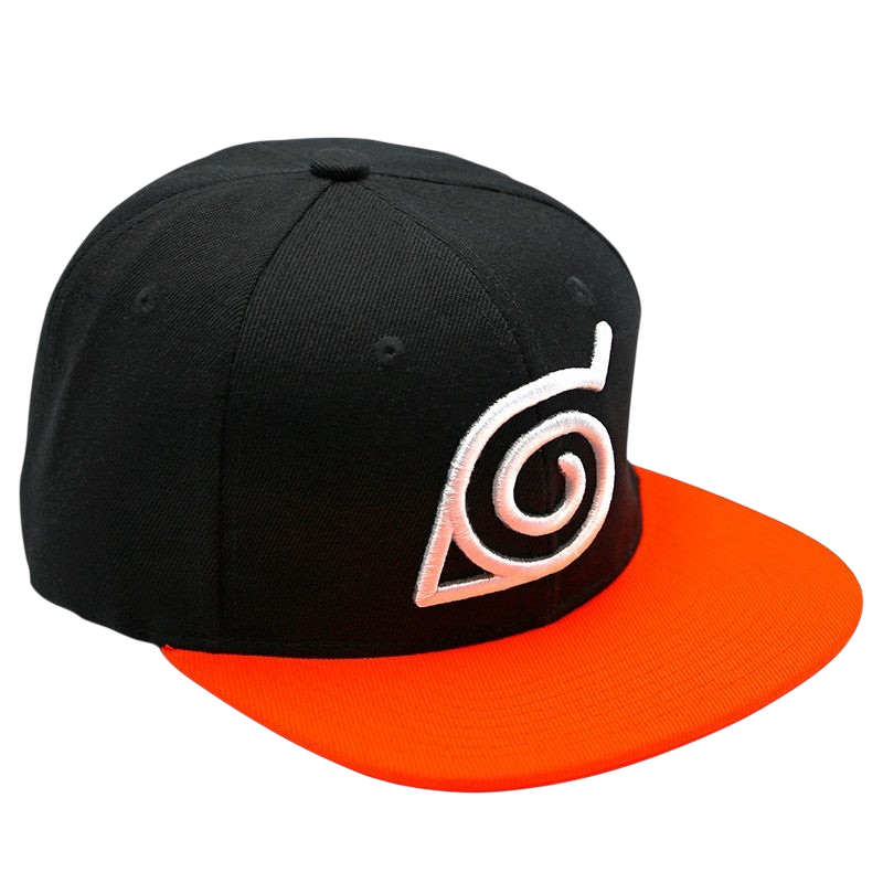 Casquette snapback NIPPON DOKI STORE Naruto noire et orange avec le logo brodé du village de Konoha