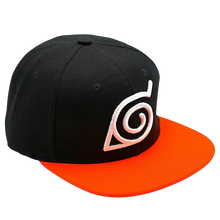 Casquette snapback NIPPON DOKI STORE Naruto noire et orange avec le logo brodé du village de Konoha