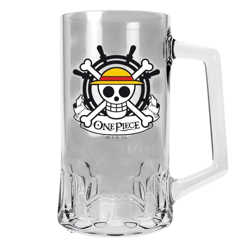 Chope en verre NIPPON DOKI STORE avec logo One Piece Skull Luffy et chapeau de paille, sous licence officielle