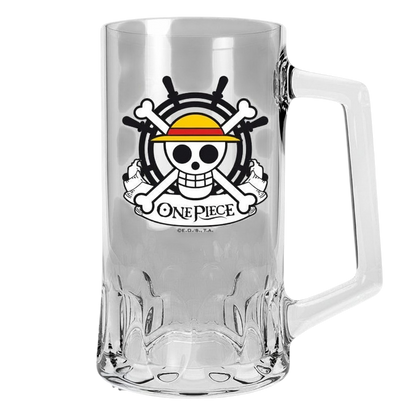 Chope en verre NIPPON DOKI STORE avec logo One Piece Skull Luffy et chapeau de paille, sous licence officielle