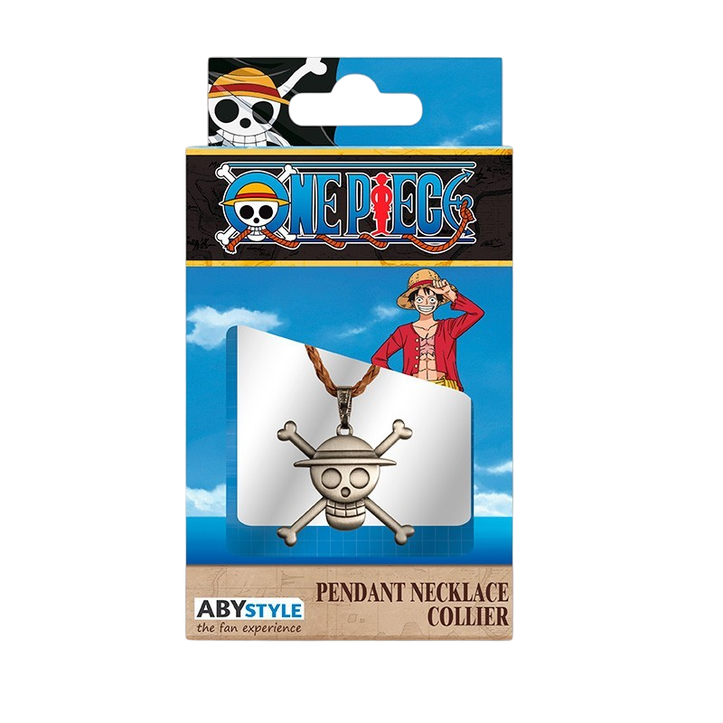 Collier NIPPON DOKI STORE One Piece avec pendentif 3D en forme de crâne du chapeau de paille sur son emballage