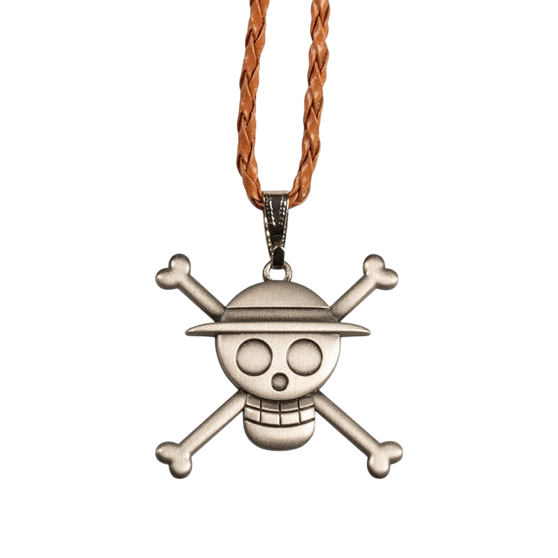 Collier NIPPON DOKI STORE avec pendentif 3D en métal représentant le logo tête de mort One Piece sur cordon tressé