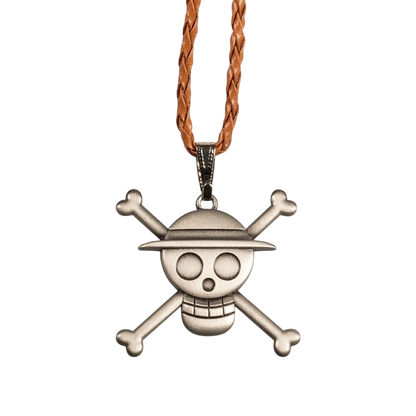 Collier NIPPON DOKI STORE avec pendentif 3D en métal représentant le logo tête de mort One Piece sur cordon tressé