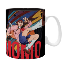 NIPPON DOKI STORE Dan Da Dan ceramic mug featuring Momo Ayase in a dynamic action pose with a 460ml capacity