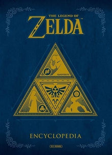 Couverture bleue de l'encyclopédie The Legend of Zelda éditée par NIPPON DOKI STORE avec le symbole Triforce doré.