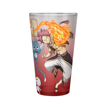 NIPPON DOKI STORE Fairy Tail 400ml glass featuring Natsu, Lucy, Happy, and Plue in a vibrant anime design