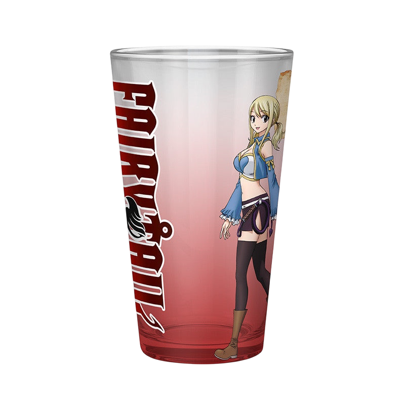 NIPPON DOKI STORE Fairy Tail 400ml glass featuring Lucy Heartfilia and the Fairy Tail logo in red and white