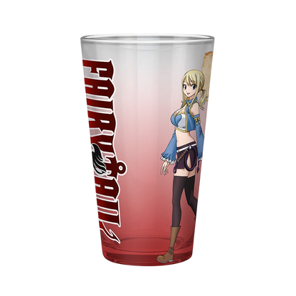NIPPON DOKI STORE Fairy Tail 400ml glass featuring Lucy Heartfilia and the Fairy Tail logo in red and white