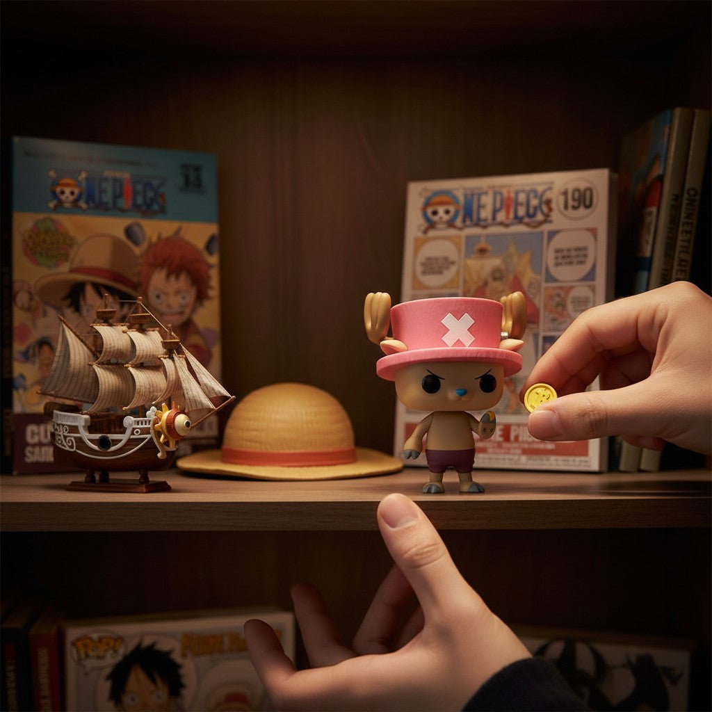 Figurine Funko POP Jumbo de Tony Tony Chopper de One Piece, présentée par NIPPON DOKI STORE sur une étagère.
