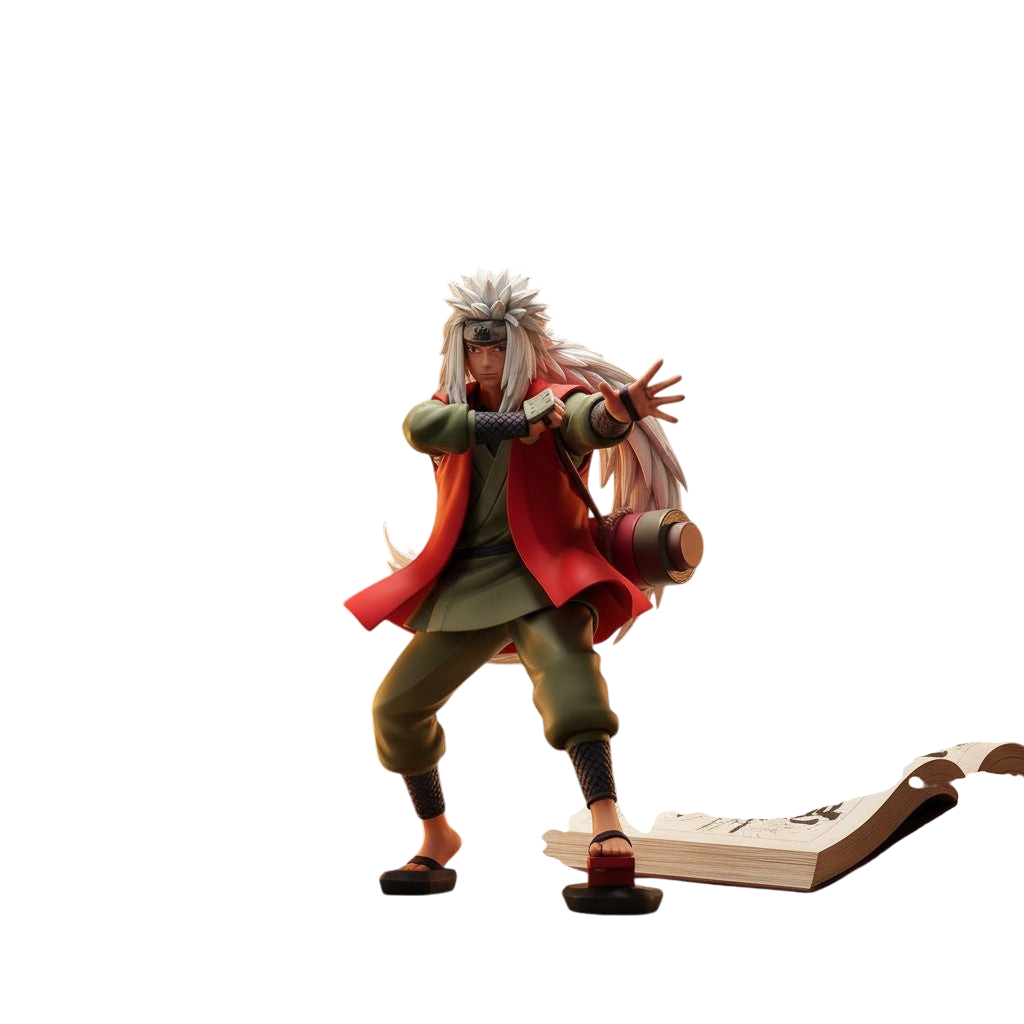Figurine Jiraya de Naruto par NIPPON DOKI STORE, personnage aux cheveux blancs en tenue de combat sur un bureau