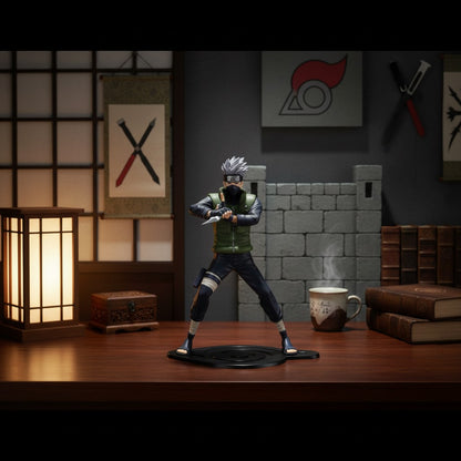 Figurine officielle NIPPON DOKI STORE de Kakashi Hatake de Naruto en tenue de ninja sur un bureau