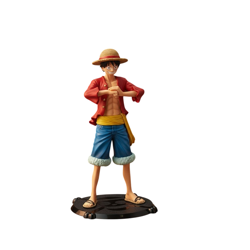 Figurine officielle NIPPON DOKI STORE de Monkey D. Luffy de One Piece en tenue classique sur un bureau à thème