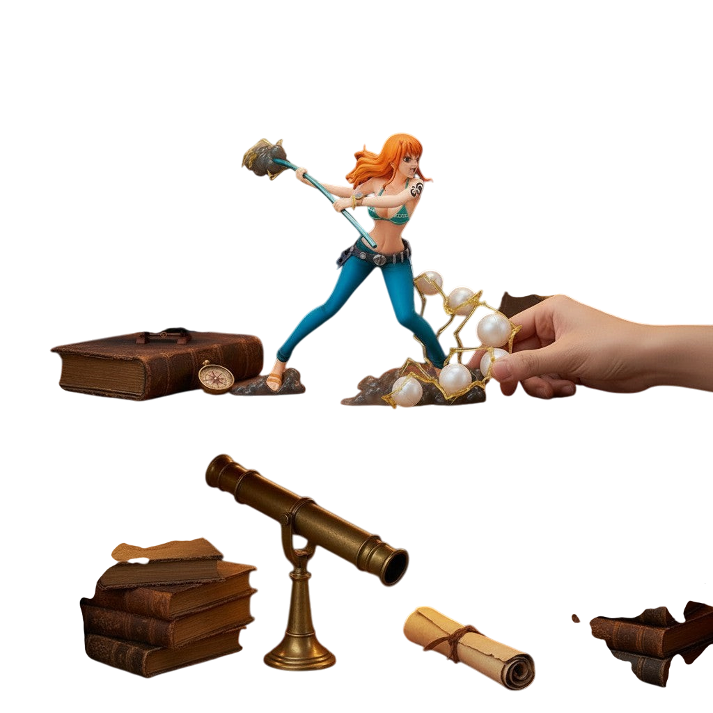 Figurine Nami de One Piece par NIPPON DOKI STORE, personnage aux cheveux orange avec son arme Clima-Tact