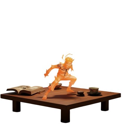 Figurine NIPPON DOKI STORE Naruto Uzumaki Vibration Stars translucide orange en mode chakra sur une table basse