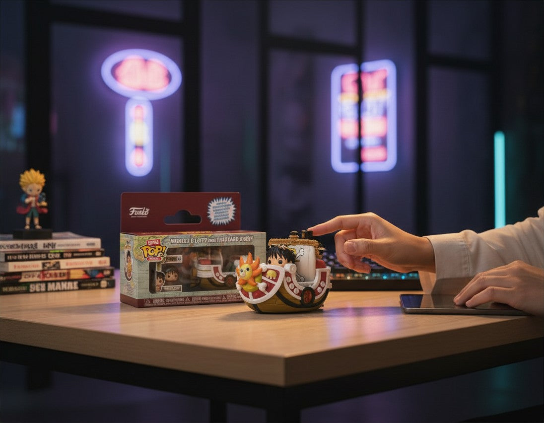 Figurine Funko Bitty Pop Ride Thousand Sunny avec Luffy de One Piece sur une table chez NIPPON DOKI STORE