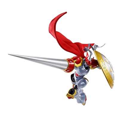 NIPPON DOKI STORE Dukemon Gallantmon S.H.Figuarts action figure with red cape, silver lance, and golden shield