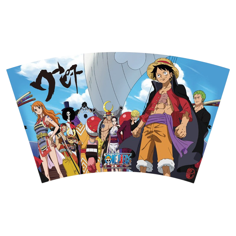 Gobelet NIPPON DOKI STORE One Piece 470 ml avec illustration colorée de Luffy, Zoro et l'équipage du Chapeau de Paille