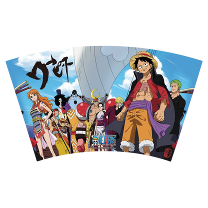 Gobelet NIPPON DOKI STORE One Piece 470 ml avec illustration colorée de Luffy, Zoro et l'équipage du Chapeau de Paille