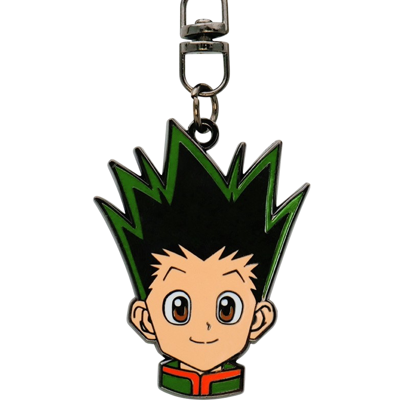 NIPPON DOKI STORE Hunter x Hunter Gon Freecss head metal keychain with green spiky hair and official ABYstyle logo