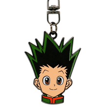 NIPPON DOKI STORE Hunter x Hunter Gon Freecss head metal keychain with green spiky hair and official ABYstyle logo