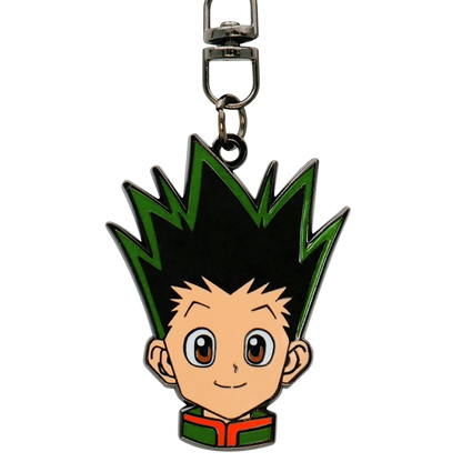 NIPPON DOKI STORE Hunter x Hunter Gon Freecss head metal keychain with green spiky hair and official ABYstyle logo