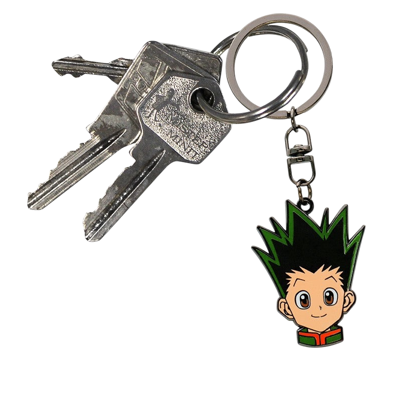 NIPPON DOKI STORE Hunter x Hunter Gon Freecss head metal keychain with spiky black and green hair