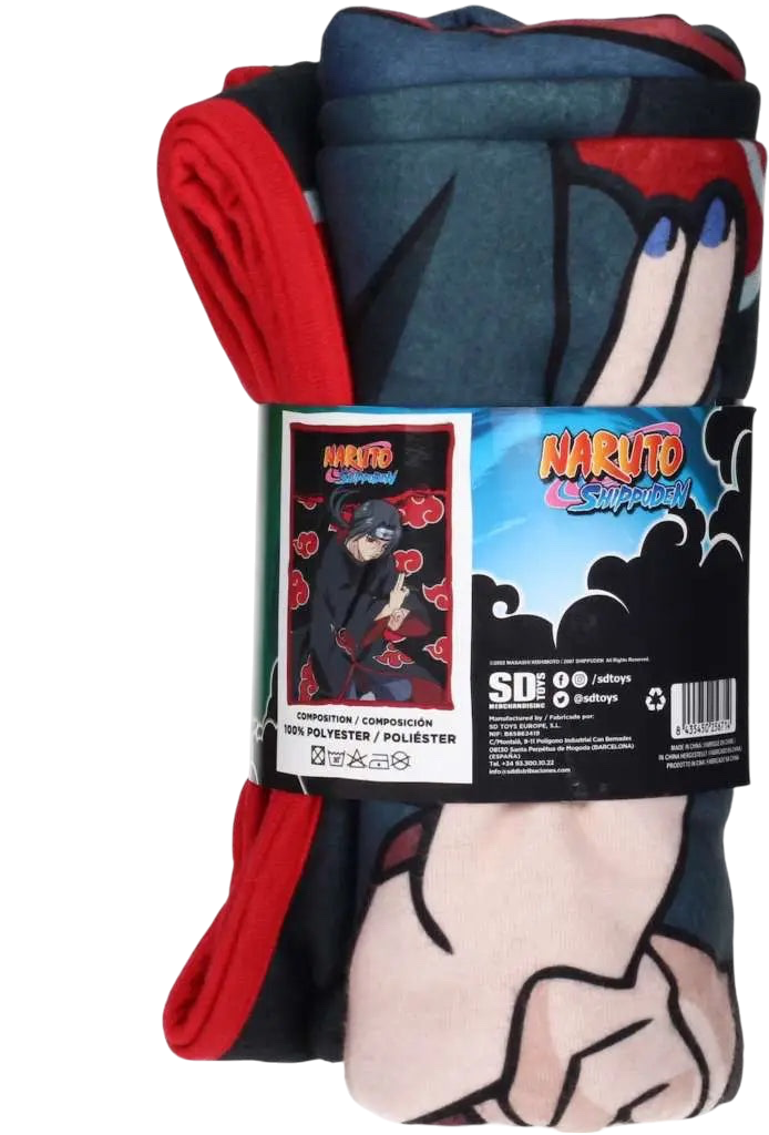 NIPPON DOKI STORE Naruto Shippuden Itachi Uchiha fleece blanket with red and black Akatsuki cloud design