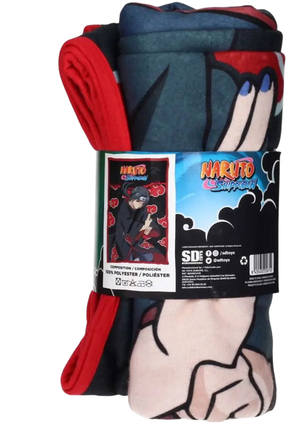 NIPPON DOKI STORE Naruto Shippuden Itachi Uchiha fleece blanket with red and black Akatsuki cloud design