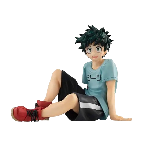 NIPPON DOKI STORE Izuku Midoriya GEM Palm Size statuette featuring Deku in a casual t-shirt and shorts sitting pose