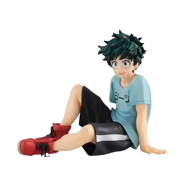 NIPPON DOKI STORE Izuku Midoriya GEM Palm Size statuette featuring Deku sitting in a light blue t-shirt and shorts