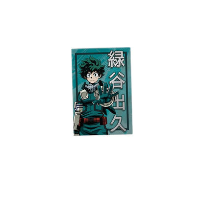 NIPPON DOKI STORE My Hero Academia Izuku Midoriya rectangular magnet featuring Deku in his hero suit on a teal background