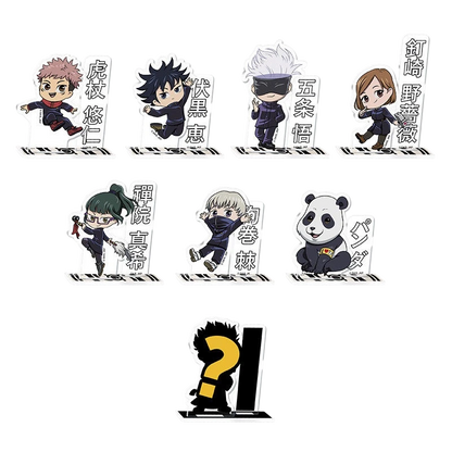NIPPON DOKI STORE Jujutsu Kaisen mini acrylic character figures featuring Yuji, Megumi, Gojo, Nobara, Maki, Toge, Panda