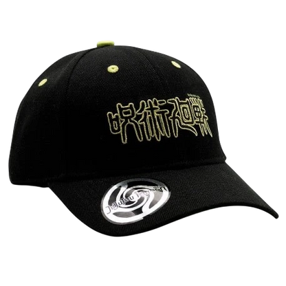 NIPPON DOKI STORE Jujutsu Kaisen black baseball cap with lime green embroidered logo and button detail